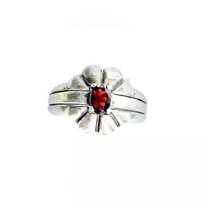 Vintage Floral Garnet Convertible Nesting Rings 2 in 1 Ring Size 8.75